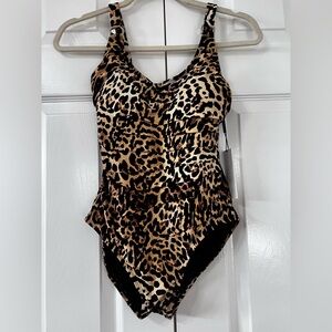 Calvin Klein One Piece Leopard Print Swimsuit, Scoop Neck, Women Size 4, NWT
